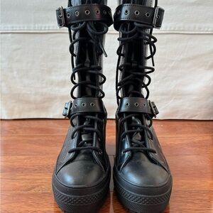 Rare Converse Chuck 70 Tall Platform Black Combat Boots with Buckle Detail